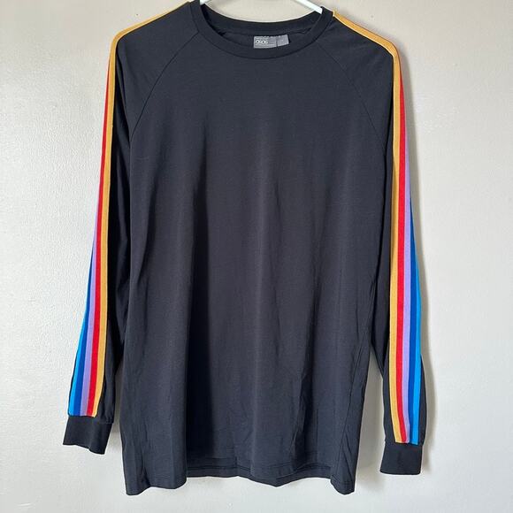 ASOS Tops - Asos Rainbow Stripe Shirt Womens SMALL Long Sleeve Black Trendy Retro Crew Neck